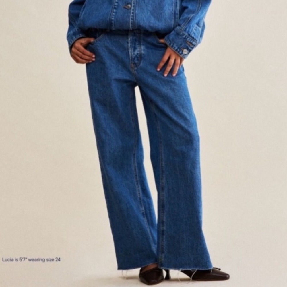Parke Low Rise Baggy Jeans Womens 27 Medium Wash Wide Leg Denim Casual Raw Hem